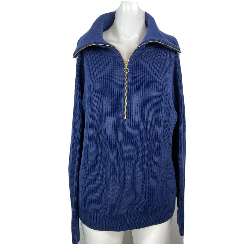 Talbots Sweater Womens Sz M Blue Knit‎ Pima Cotton Pullover Zip Thick